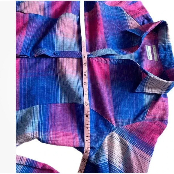 COLUMBIA Omni Wick Button Down Pink Blue Plaid Logo Shirt Long Sleeve - Picture 7 of 10